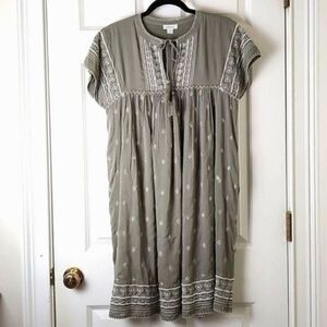Sundance Boho Green Sequined Embroidered  Dress Tassel Tie Size S Boho